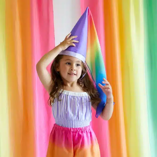 Silk purple & rainbow hat Sarah's Silks