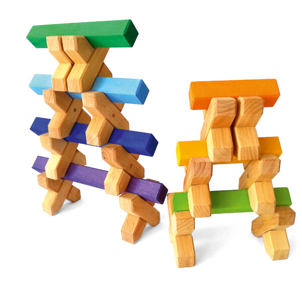 Stepped wooden counting and building blocks set - Bauspiel