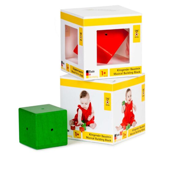Handmade wooden sensory baby toy Musical building block red green SINA Spielzeug