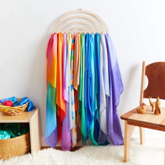 Large wooden playsilk display rainbow Sarah's Silks