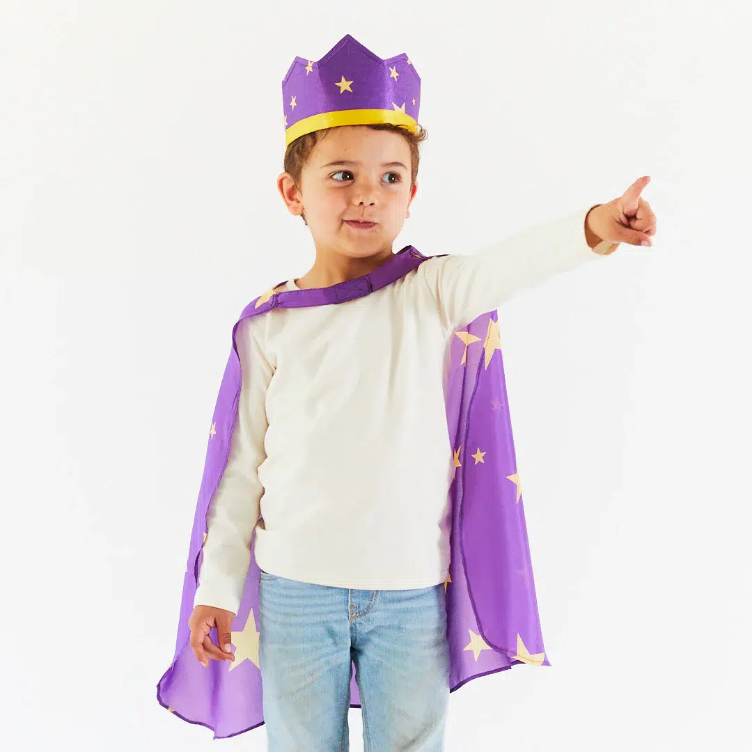 Waldorf inspired natural silk cape crown purple with stars Sarah's